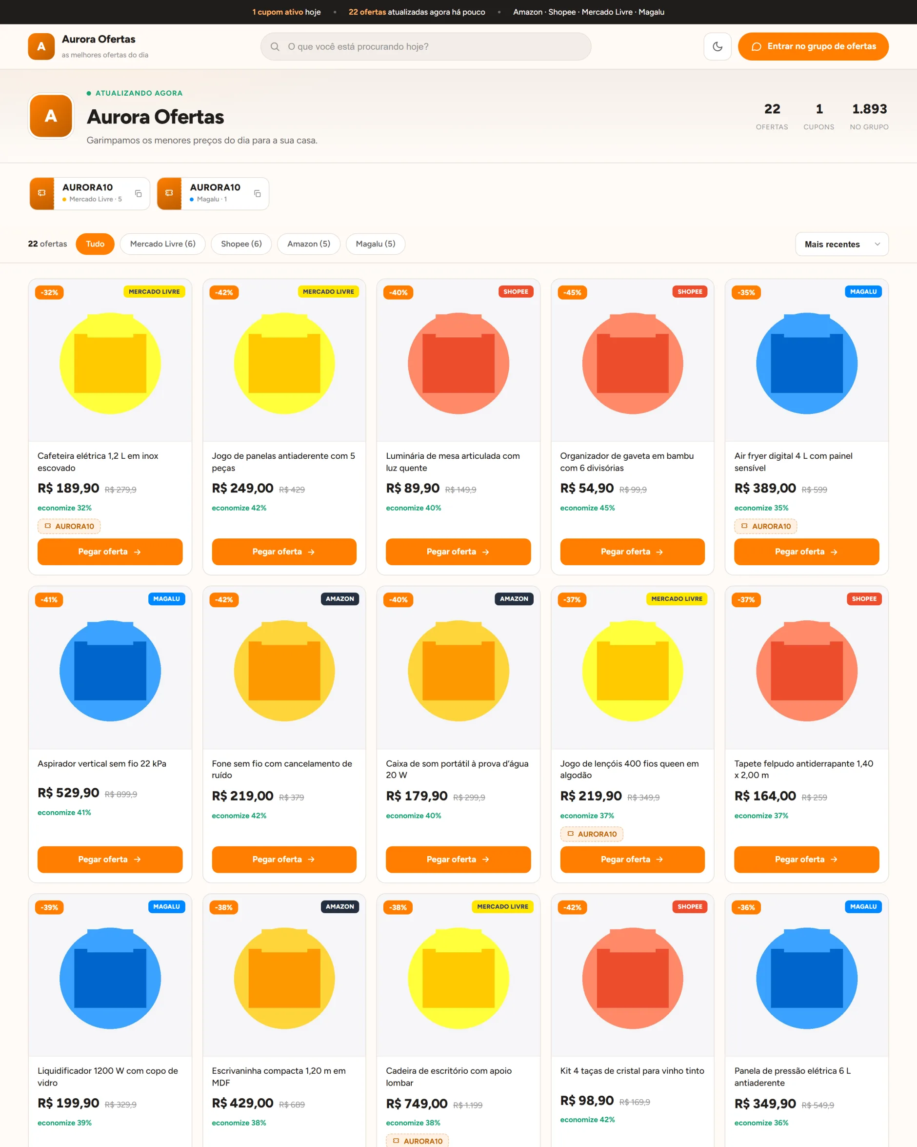 Página pública de ofertas com preços, descontos e cupons